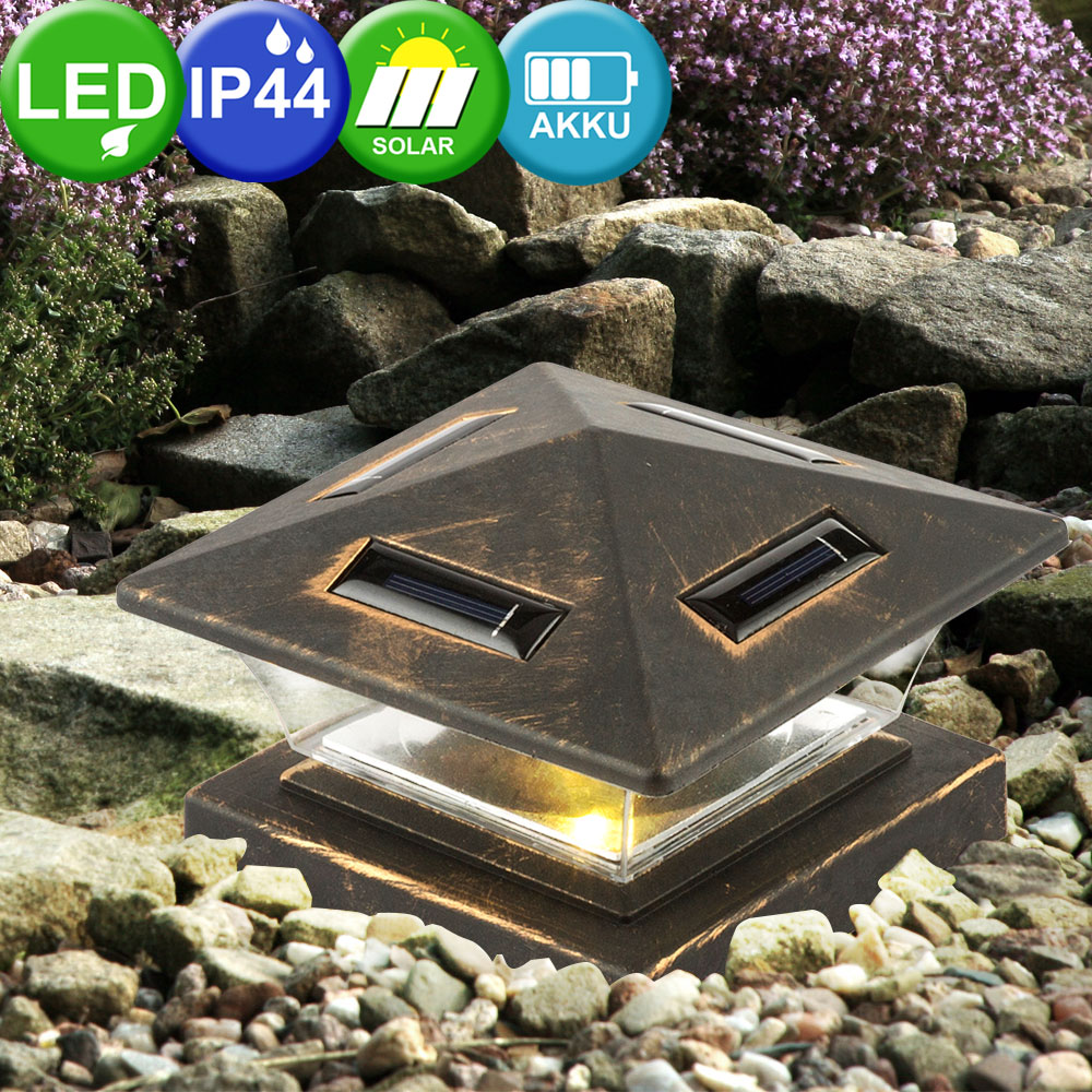 2x LED Solar Pfostenkappen Leuchten antik schwarz Garten Steh Lampen Terrassen