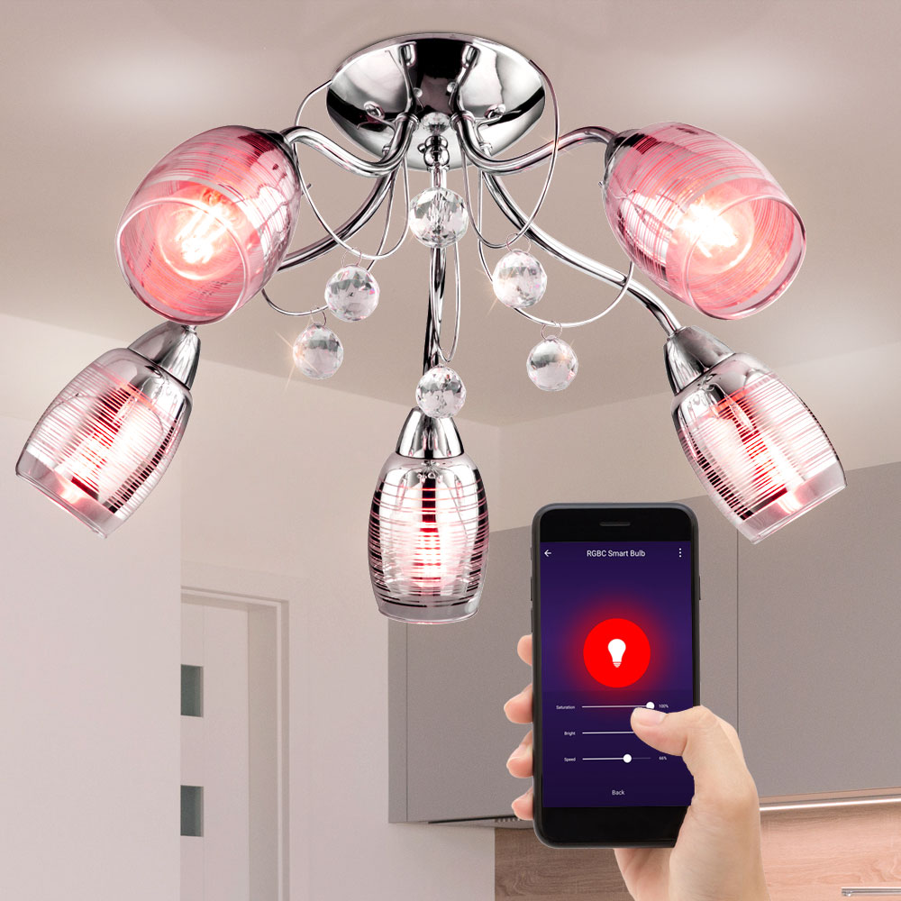 Paket Smart Decken Leuchte Alexa Google Dekor Glas Kristall Design Lampe Dimmbar Chrom Im Set Inkl Rgb Led Leuchtmittel Etc Shop 