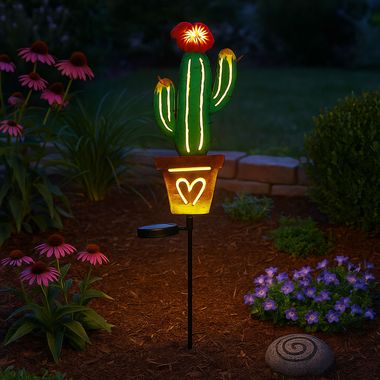 Wtykowa lampa solarna LED, kaktus, kolorowa, wys. 80 cm