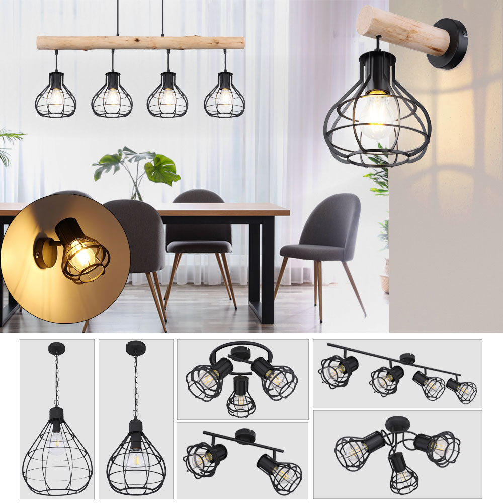 LED Decken Spot Leuchten beweglich Holz Hänge Wand Lampen Käfig schwarz