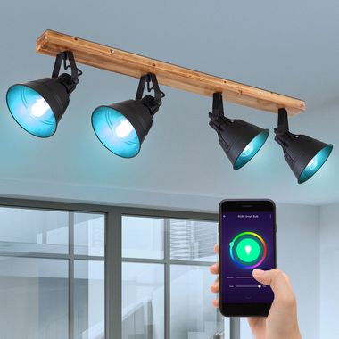 RGB LED Deckenleuchte, schwarz, Spots beweglich, App- und Sprachsteuerung