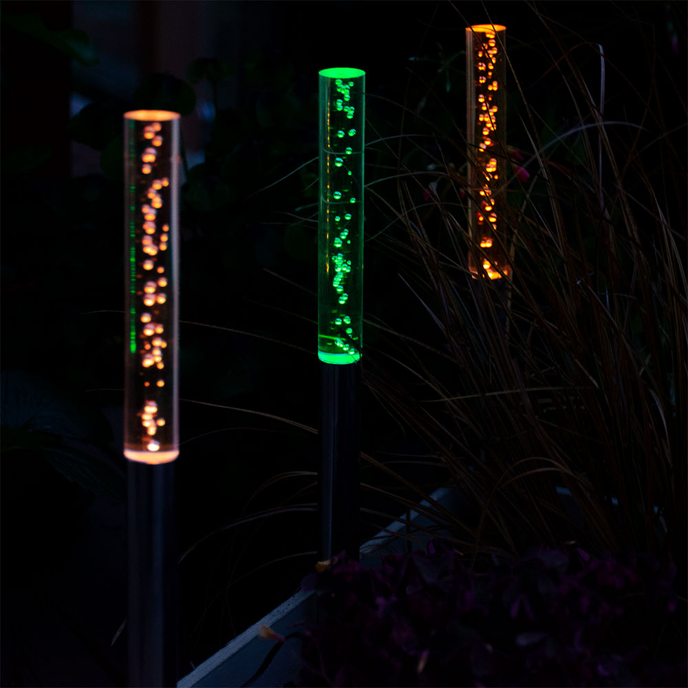6er Set RGB LED Solar Steck Stäbe Luftblasen Deko Außen Strahler Balkon