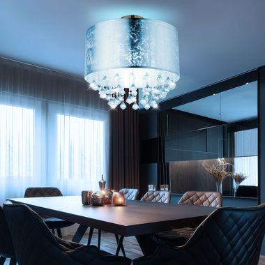 Lampa sufitowa LED RGB, srebrny liść, sterowanie aplikacją/głosem