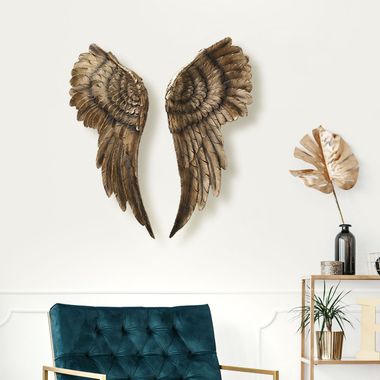 Set de 2 ailes d'ange, objet mural, résine synthétique, or H 54 cm