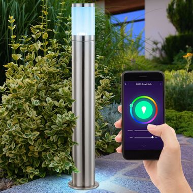 Lampada da terra LED RGB, acciaio inox, H 80 cm, app e controllo vocale