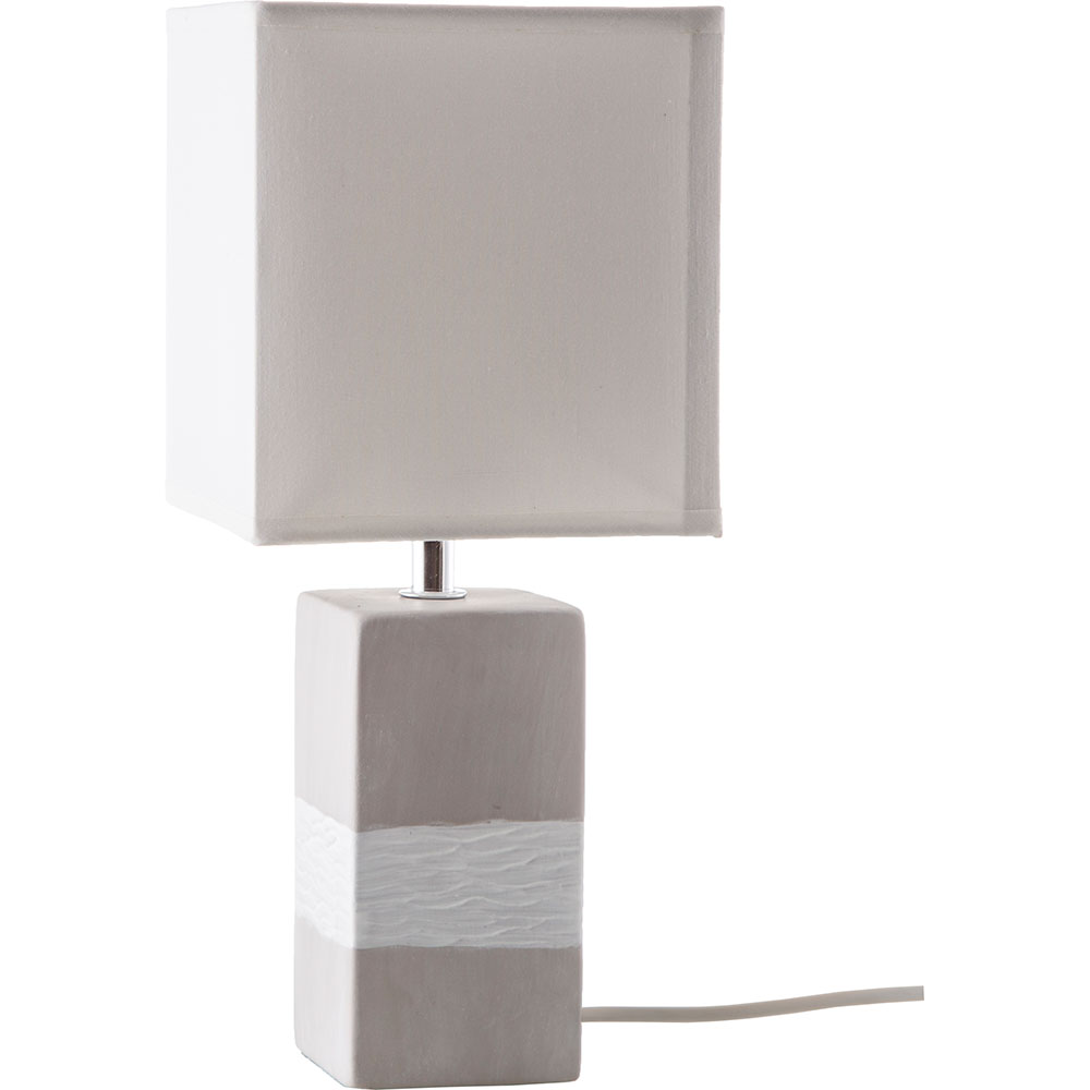 Tischlampe Wohnzimmer Tischleuchte Keramik Nachttischlampe grau weiß,  Textilschirm, 1x E14 Fassung, LxBxH 14x14x32 | ETC Shop