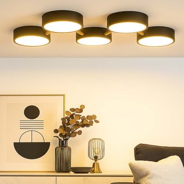 LED Deckenleuchte, schwarz, Holz-Optik, dimmbar, L 74 cm