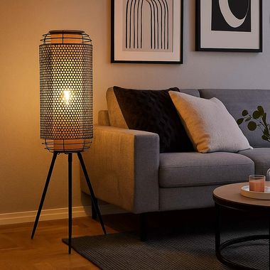 Floor lamp, metal, black, lattice, vintage, H 110 cm