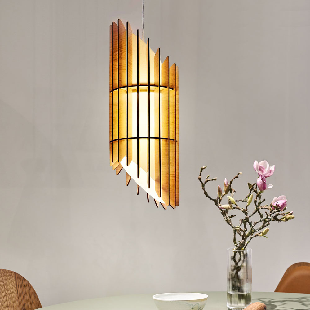 LED Decken Pendel Strahler Textil Küchen Leuchte Holz Lamellen Design