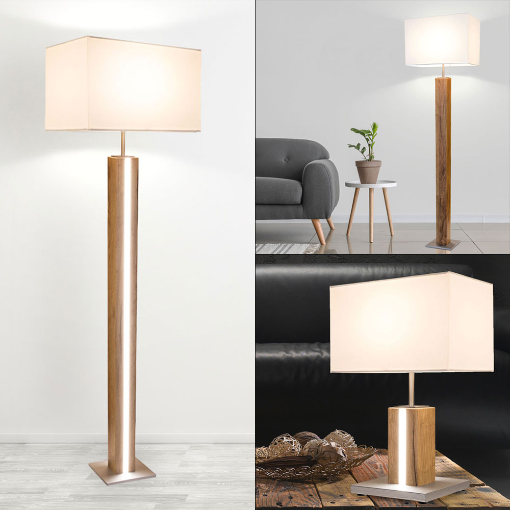 LED Decken Fluter Holz Steh Leuchte DIMMBAR Wohn Ess Zimmer Beistell Textil  Tisch Lampe eiche | ETC Shop