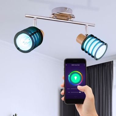 [Bundle] RGB LED ceiling light, chrome, glass, L 28 cm, app control