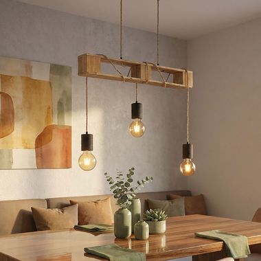 Hanglamp JOELLE, metaal, hout, zwart, in hoogte verstelbaar, H 120 cm