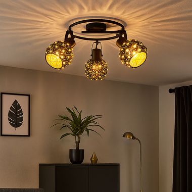 Plafondlamp, kristallen, zwart, beweegbare spots, D 26 cm