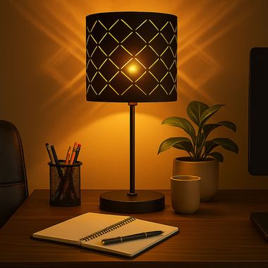 Lampada da tavolo, punzonature decorative, velluto, nero, H 35 cm