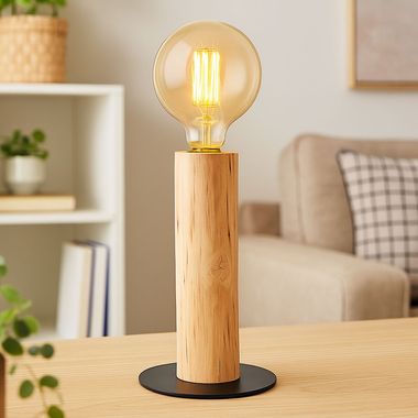Tischleuchte, Holz, Metall, Schwarz, Schalter, H 30 cm 