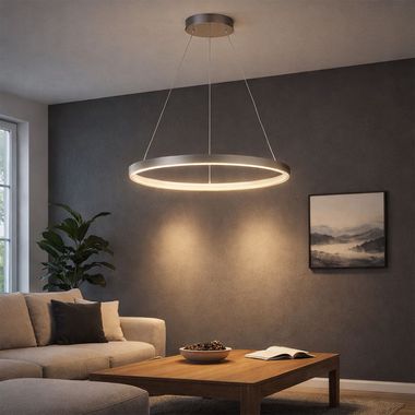 LED hanglamp, ring design, mat nikkel, opaal, 38,5 cm