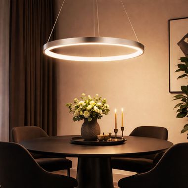 Suspension à LED, design anneau, nickel mat, opale, 38,5 cm