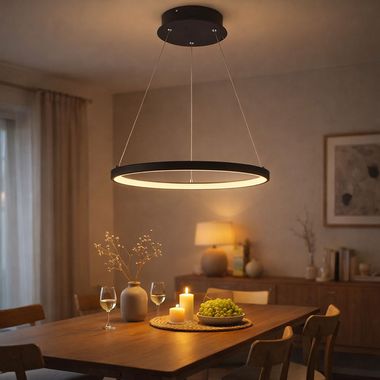 LED hanglamp, ring design, mat zwart, opaal, 38,5 cm