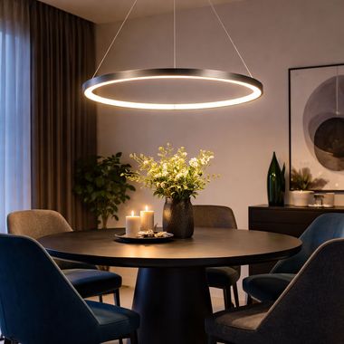 LED Pendelleuchte, Ring Design, silber, 60 cm