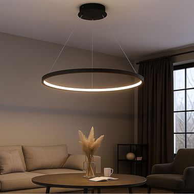 Lampe LED suspendue, design anneau, noir, 60 cm