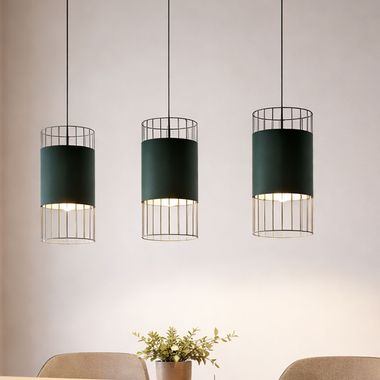 Lampada a sospensione, design a griglia, tessuto, bianco, grigio, L 74 cm