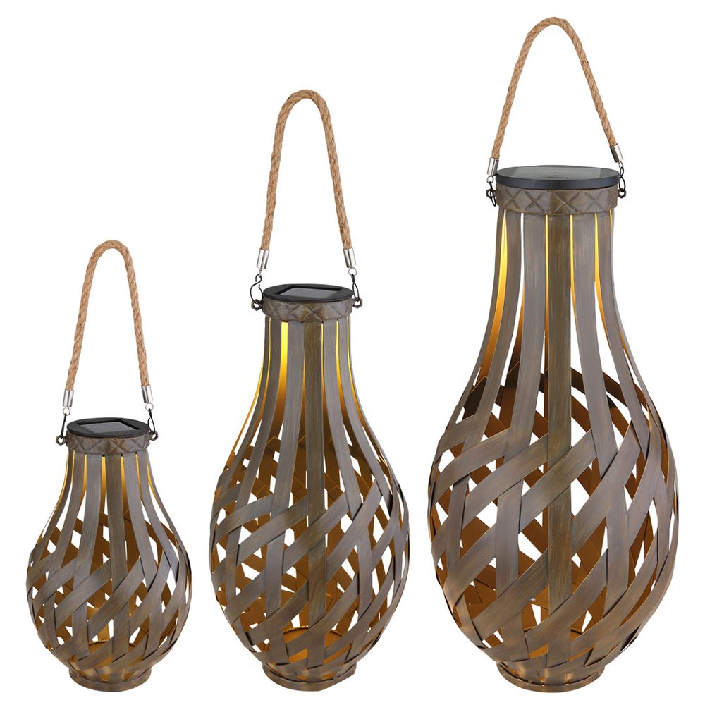 LED Solar Lampe Garten Laterne Außen Deko Leuchte Hof Windlicht Bambus