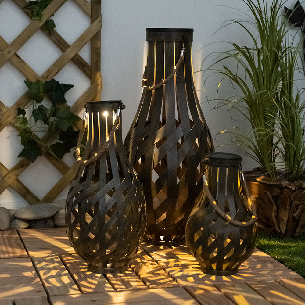 LED Solar Lampe Garten Laterne Außen Deko Leuchte Hof Windlicht Bambus