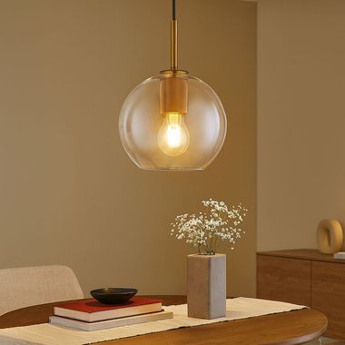 Hanglamp, helder glas, messing, D 20 cm