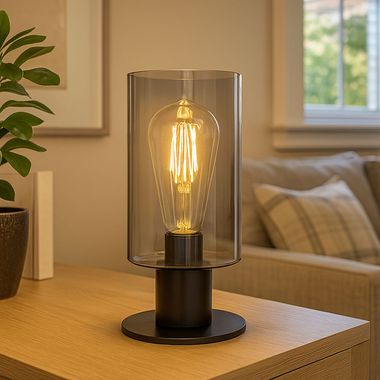 Table lamp, black, smoked glass, H 21.5 cm