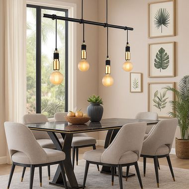 Lampa wisząca, 4 żarówki, mosiądz, czarny, wys. 120 cm