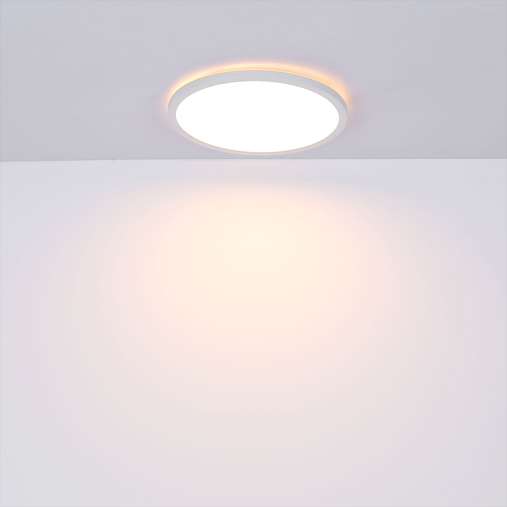 Deckenlampe dimmbar Küchenleuchte LED Deckenleuchte Badezimmerleuchte,  Backlight, IP44, weiß , rund, 1x LED 18W 1600lm 3000K warmweiß, DxH 29,x  42,5 cm
