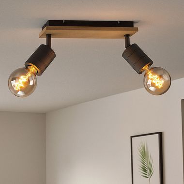 Plafondlamp, beweegbaar, hout, zwart mat, bruin, L 31 cm