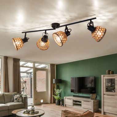 Deckenlampe, Bambus, Holz, verstellbar, L 80 cm
