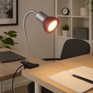 LED Tischleuchte, Klemme, Spot beweglich, rot, H 34cm
