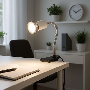 Lampe de table LED, flexible, métal, blanc, H 14 cm