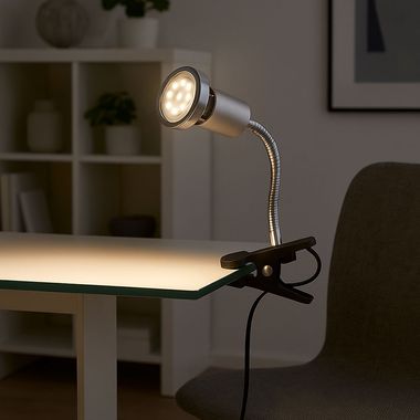 LED Klemmleuchte, chrom, titanfarben, Flexo-Arm, H 22 cm