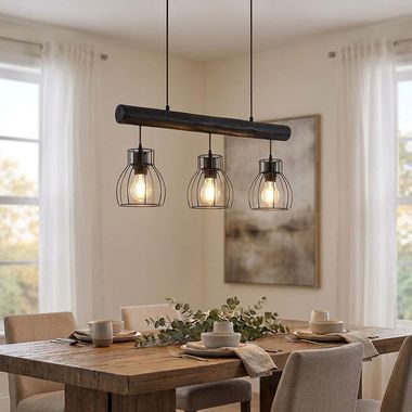 Lampa wisząca, drewno, czarny, metalowa kratka, wys. 140 cm