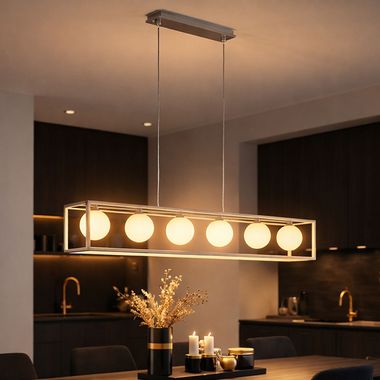 LED Hängeleuchte, nickel-matt, Glas weiß, H 150 cm