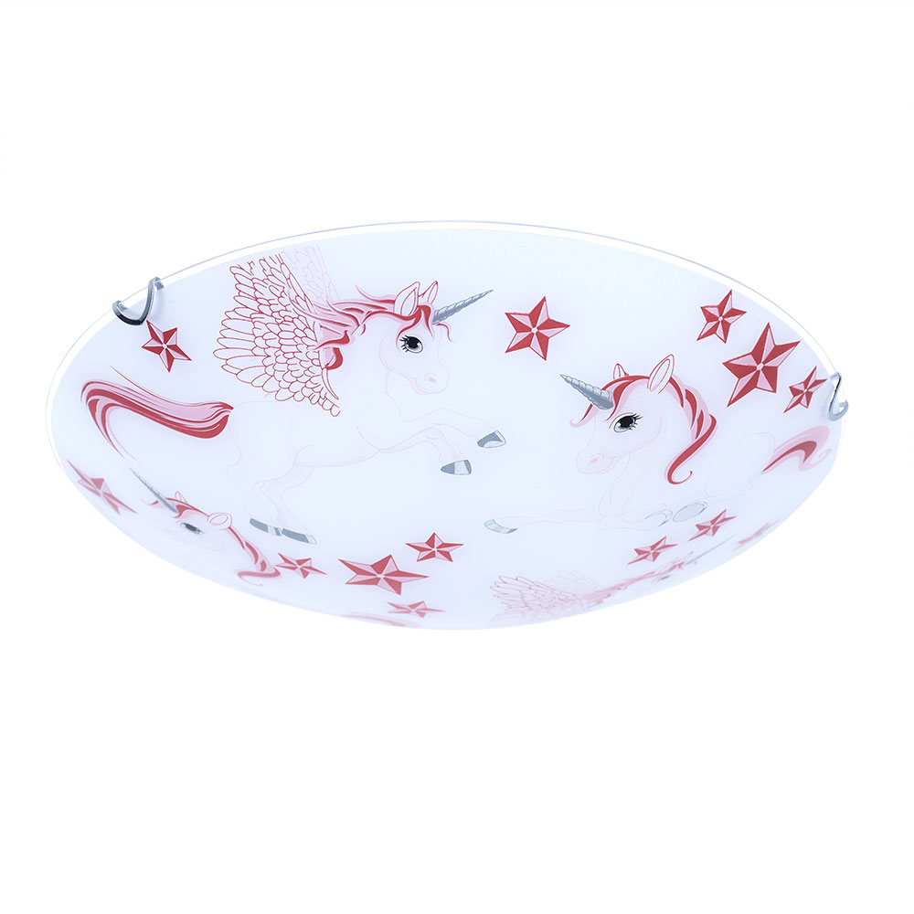 Plafoniera Cameretta Bambini Con Unicorno – Lampada Soffitto 40cm Rosa E Bianca, Ideale Per Stanza Giochi