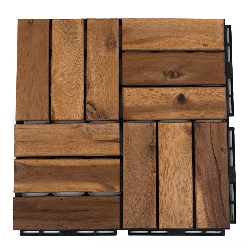 Ansobea Holzfliesen Aus Akazienholz – 33 Stück (3 M²), 30x30 Cm, Stecksystem, Für Balkon, Terrasse & Garten