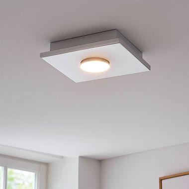 LED plafondlamp, dimbaar, wit, mat nikkel, L 17 cm