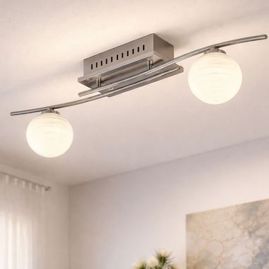 LED ceiling light silver, ball design opal, W 66 cm