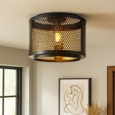 Deckenlampe Schlafzimmerleuchte, Gitterschirm gold schwarz