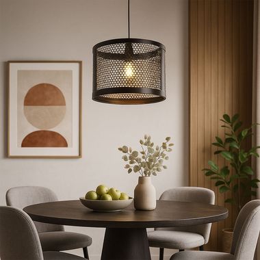 Hängelampe Esstisch, Gitteroptik, schwarz gold, H 150 cm