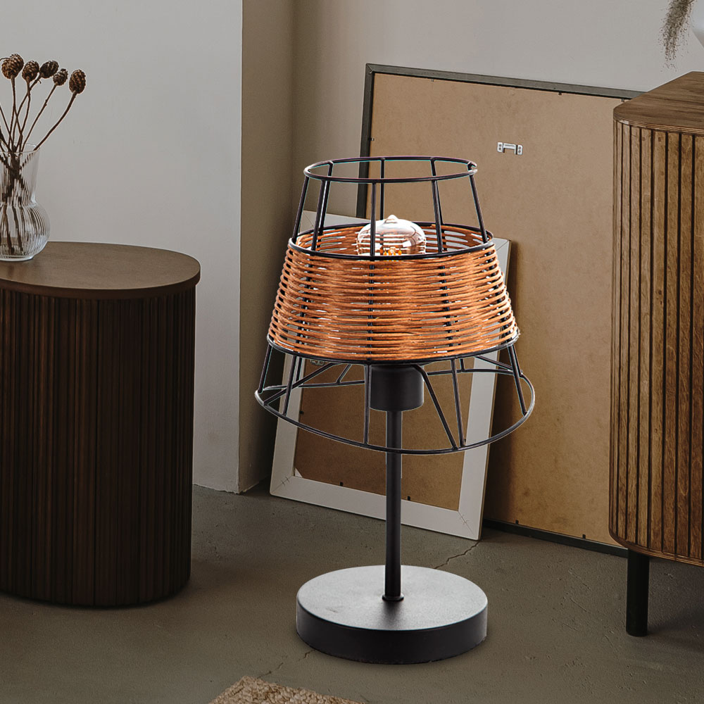 Lampada ASPEN LN1 BLACK RATTAN E27 da Tavolo, Scrivania e Comodino