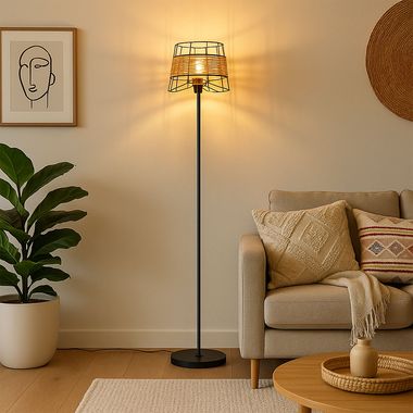 Floor lamp, cage design, metal grass mesh, H 154 cm