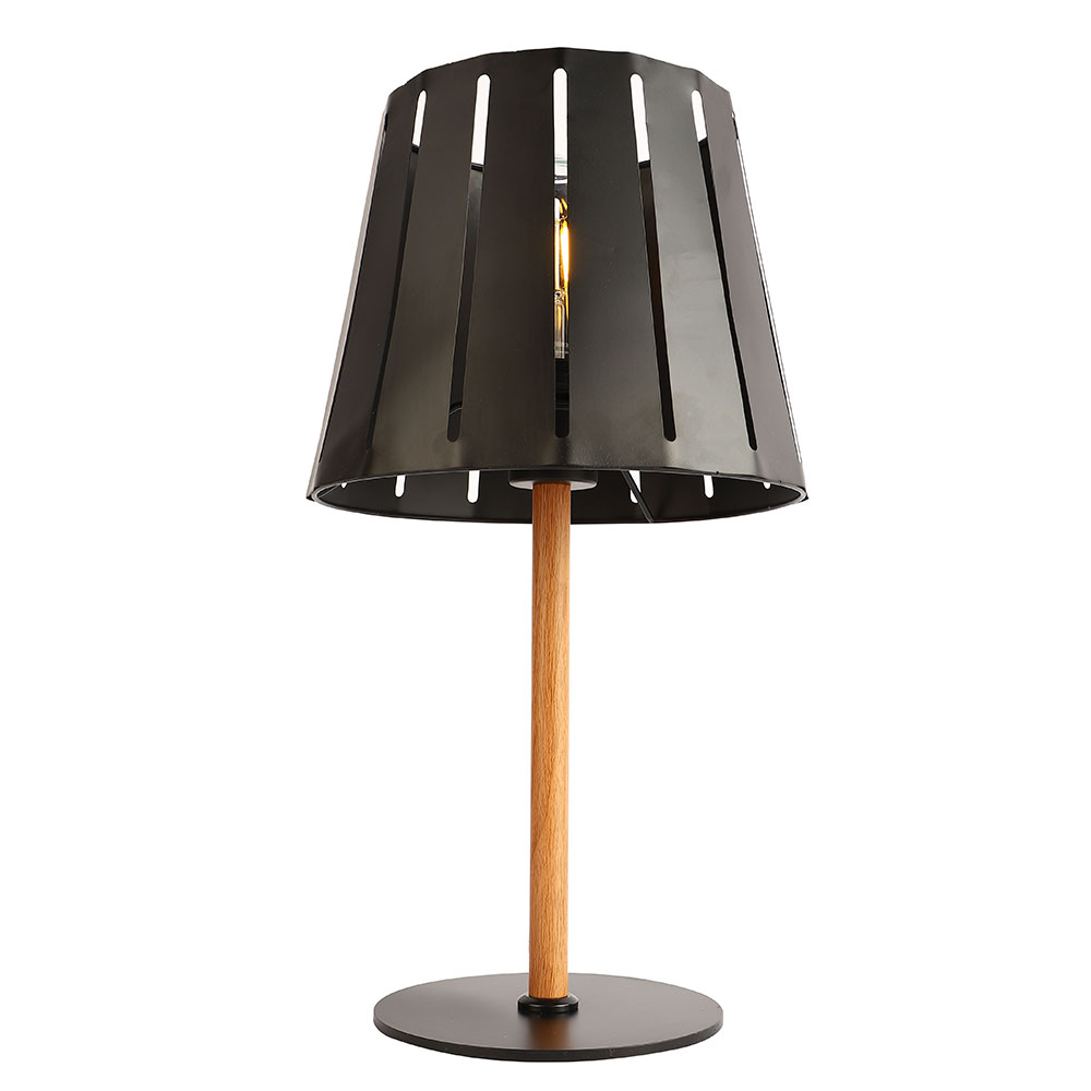 Tischlampe schwarz Leseleuchte Schlafzimmer ETC 1x E27 Holzoptik | Tischleuchte Flammig, Shop 1 Fassung, DxH cm Metall, 25x45