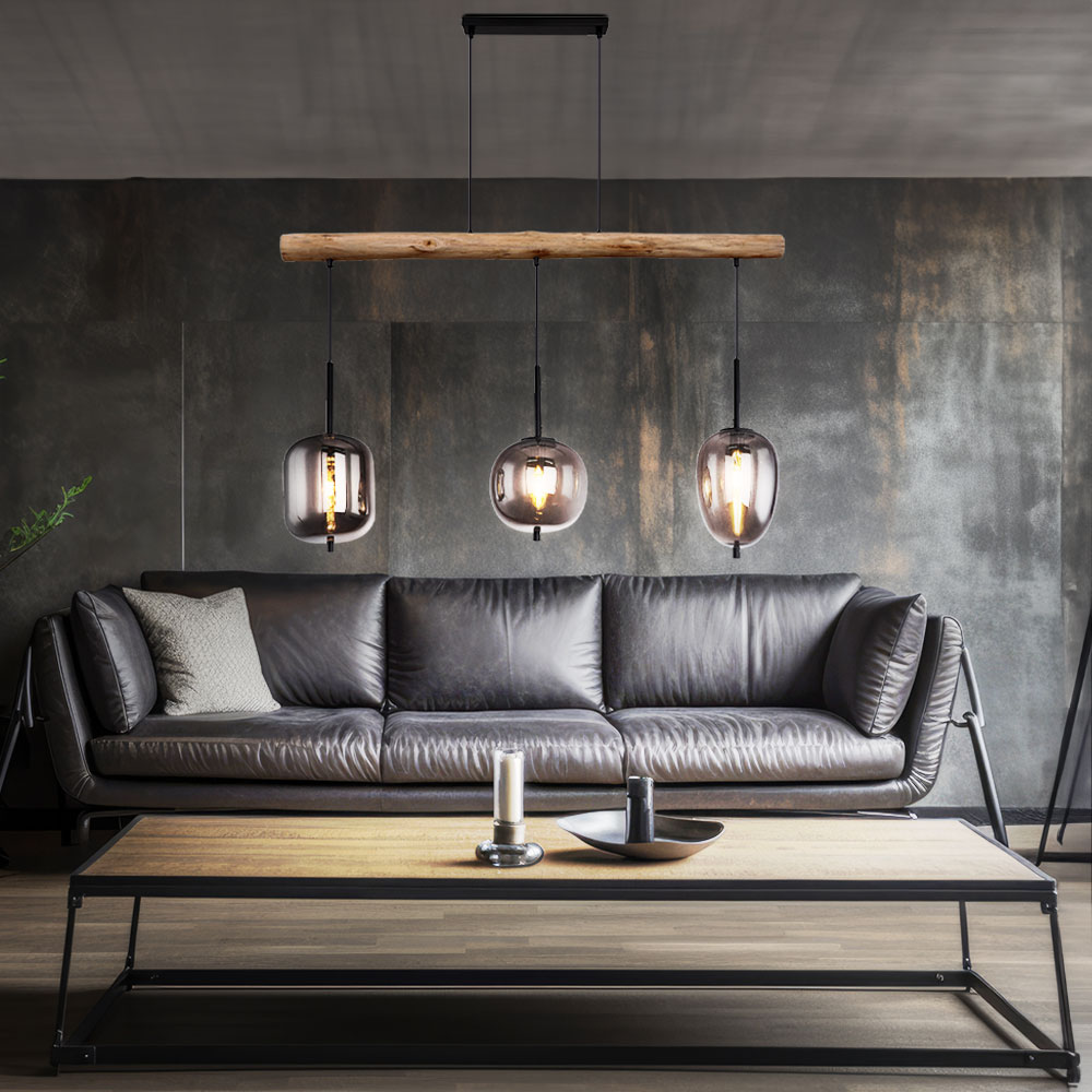 Hängelampe, Metall, Glas, rauchfarben, schwarz, L 100 cm Hängelampe, Metall, Glas, rauchfarben, schwarz, L 100 cm