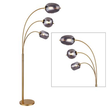 Floor lamp, metal, glass, brass, smoke, 3 bulbs, L 80cm