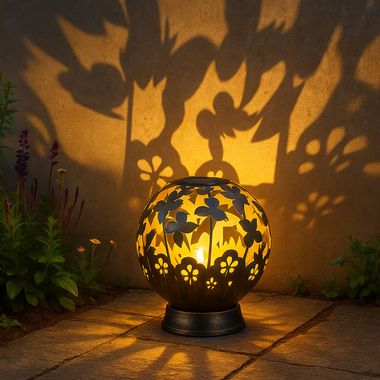 Lampa solarna LED, konstrukcja kuli, kwiaty motyla czarne